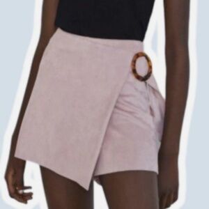Zara Skort Faux Suede Asymmetrical Dusty Pink Women with Tortoise Buckle XS